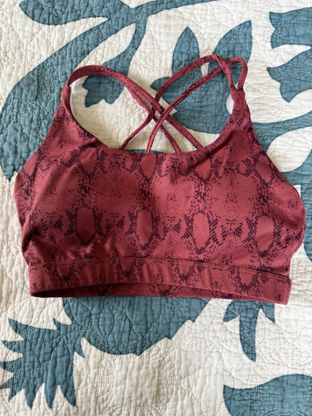 Amazon Women's Crisscross Sports Bra - Maroon Snake Print